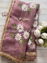 Mauve Daisy Tissue Hand Painted Saree
