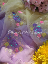 Lemon and Lavender Floral Bunch Saree
