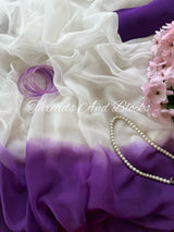 White Shaded Border Chiffon Saree