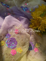 Lemon and Lavender Floral Bunch Saree