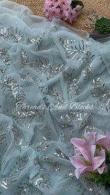 Silver Sequin Scattered Leaf Buta Saree