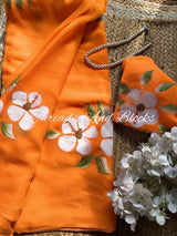 Orange Hibiscus Hand Painted Saree