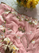 Blush Hibiscus Border Chiffon Saree