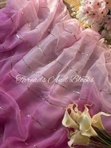 Ombré Lavender Sequin Stripe Saree