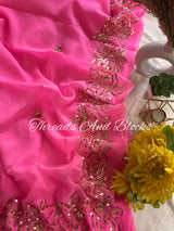 Hot Pink Rose Border Saree