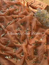 Rosy Peach Sequin Jaal Saree