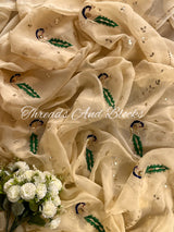Beige Organza Saree with Peacock Gota Jaal