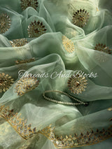 Pearl Mint Kachi Gota Tissue Saree