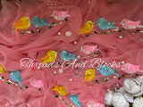 Pink Chirpy Birds Chiffon Saree
