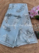 Silver Sequin Scattered Leaf Buta Saree
