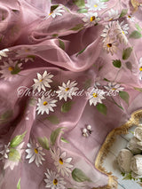 Mauve Daisy Tissue Hand Painted Saree