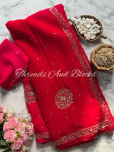 Red Rani CutDaana Glimmer Saree