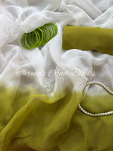 White Shaded Border Chiffon Saree