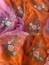 Peach Lavender Floral Bunch Saree