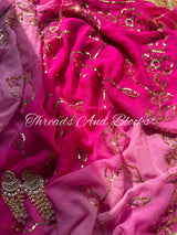 Cascades of Pink Chiffon Saree