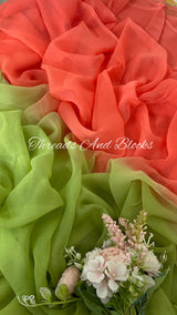 Peach and Olive Shaded Saree