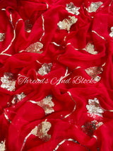 Teej Red Waterfall Sequin Jaal Saree
