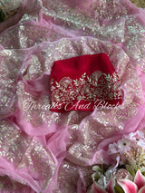 Pink Floral Pittan Border Saree