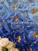 Ombré Ocean Gold Leaf Jaal Saree