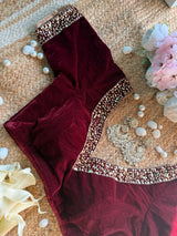 Wine Mesh Border Velvet Blouse