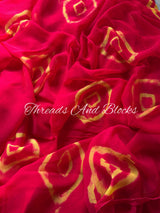 Pink Yellow Bandhani Chiffon Saree