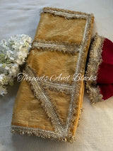 Gold Fringe Palla Tissue Saree