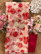 Crimson Bloom Chiffon Saree