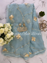 Sky Blue Sikhiya Gota Jaal Saree