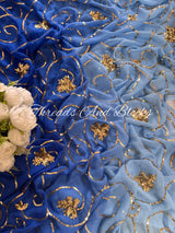 Ombré Ocean Gold Leaf Jaal Saree