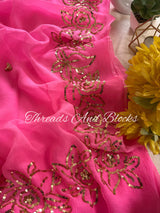 Hot Pink Rose Border Saree