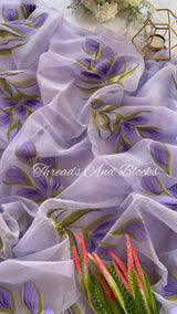 Lavender Rhapsody Hand Painted Saree