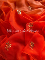 Shaded Orange Floral Mukaish Saree