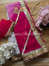 Rosé Grey Lappa Chiffon Saree