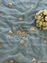Sky Blue Sikhiya Gota Jaal Saree