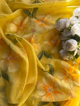 Sunkissed Daisy Hand Painted Organza Saree