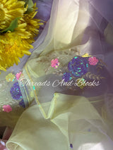Lemon and Lavender Floral Bunch Saree