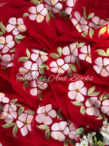 Red Hibiscus Hand Painted Saree