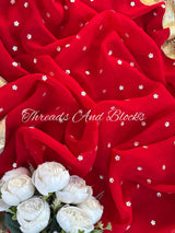 Red Organza Flower Cut Sequin Saree