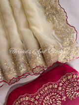Off White Pittan Microscallop Saree
