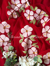 Red Hibiscus Hand Painted Saree