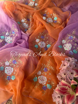 Peach Lavender Floral Bunch Saree