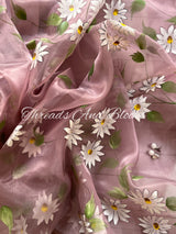 Mauve Daisy Tissue Hand Painted Saree