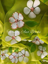Green Hibiscus Hand Painted Saree with Sequins
