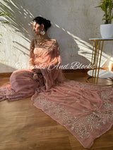 Earthy Rose Pink Sequin Jaal Saree