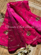 Berry Toned Gold Leaf Jaal Saree