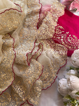 Off White Pittan Microscallop Saree