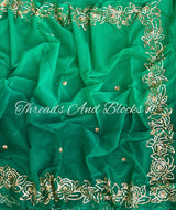 Ombre Green Rose Border Saree