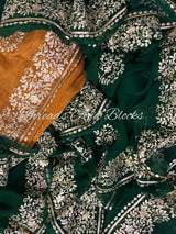 Bottle Green Pittan Border Saree