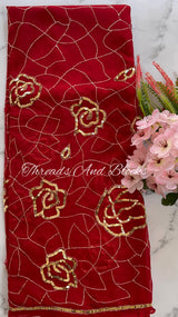 Rich Red Heavy Floral Jaal Saree