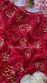Rich Red Heavy Floral Jaal Saree